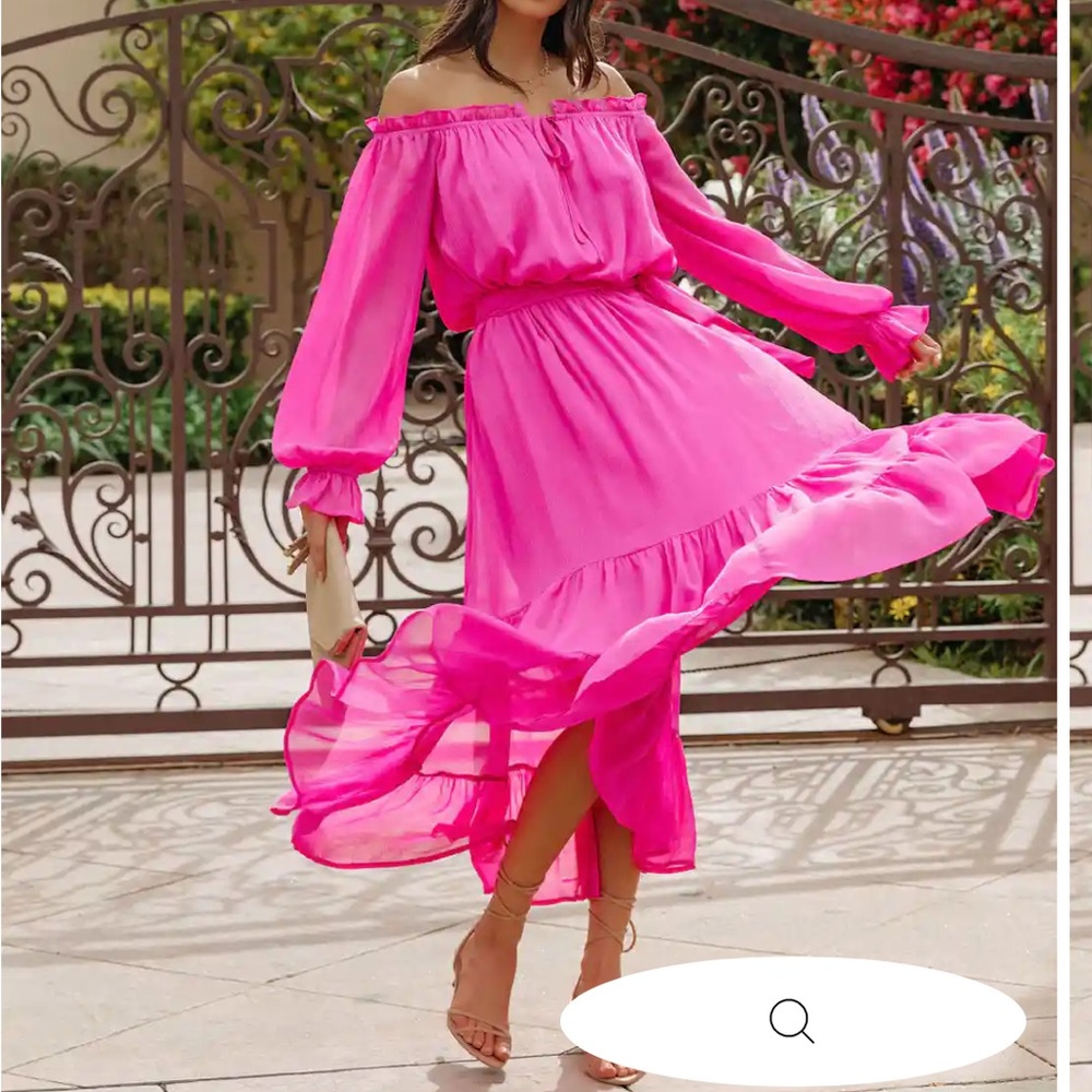 VICI Peacekeeper Off the Shoulder Midi Dress- Orchid